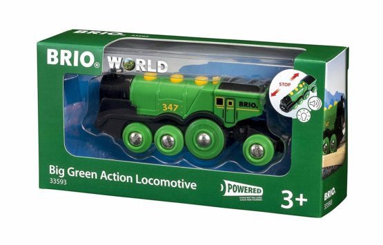 BRIO World Big Green Action Locomotive Battery Powered Wooden Train for Kids Age 3 Years and Up - Compatible with all BRIO Railway Sets & Accessories