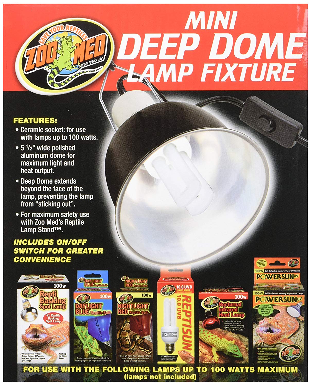 Zoo Med LF-19 Mini Deep Dome Lamp Fixture,Size 5.55", 26246, Size 5.55\" - Image 3