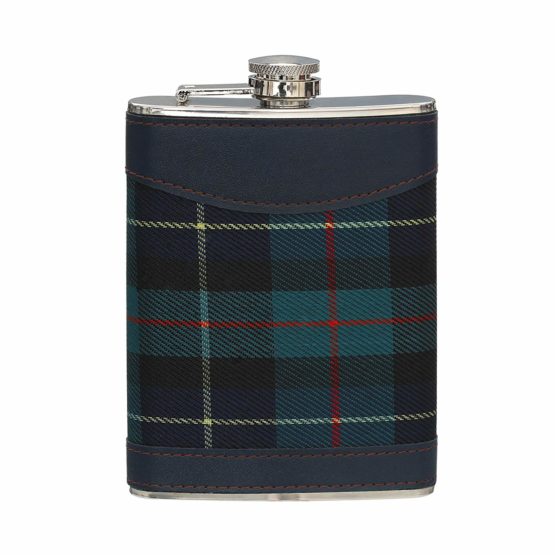 Premier Housewares 508266 Hip Flask Hip Flasks For Men Pocket Flask Flask Alcohol 8oz Hip Flask Mini Hip Flask Stitched Leather Trim Green Tartan Fabric 14hx10wx3d - Image 2