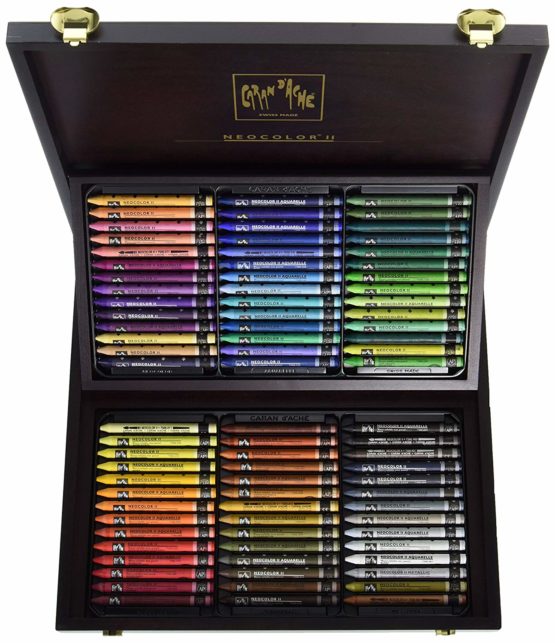 Caran Dache Wooden Box with 84 Assorted Colours