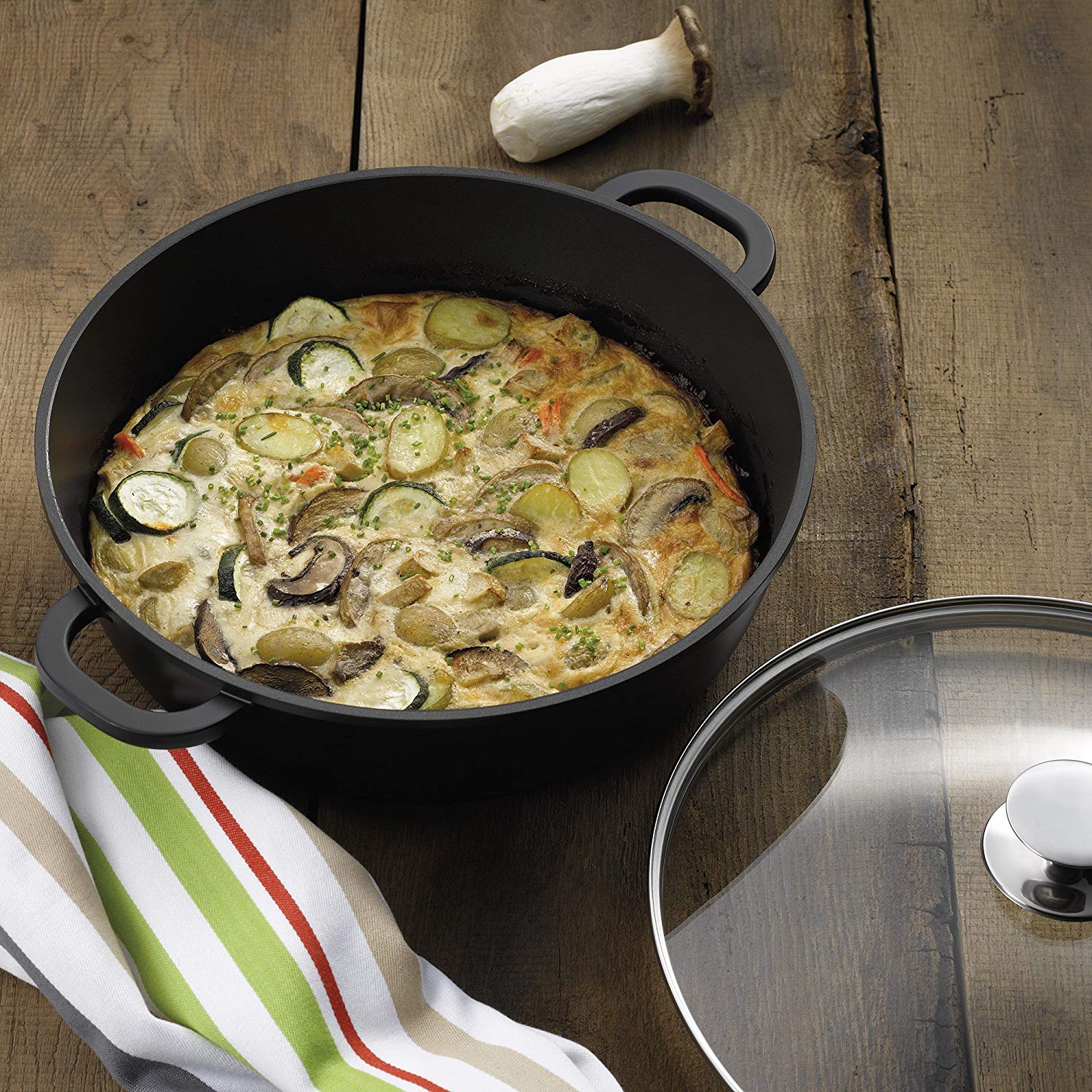 kela cast Aluminium braising pan 32 cm high Rim KERROS, Induction Serving pan Coated with lid, Paella pan - Image 4