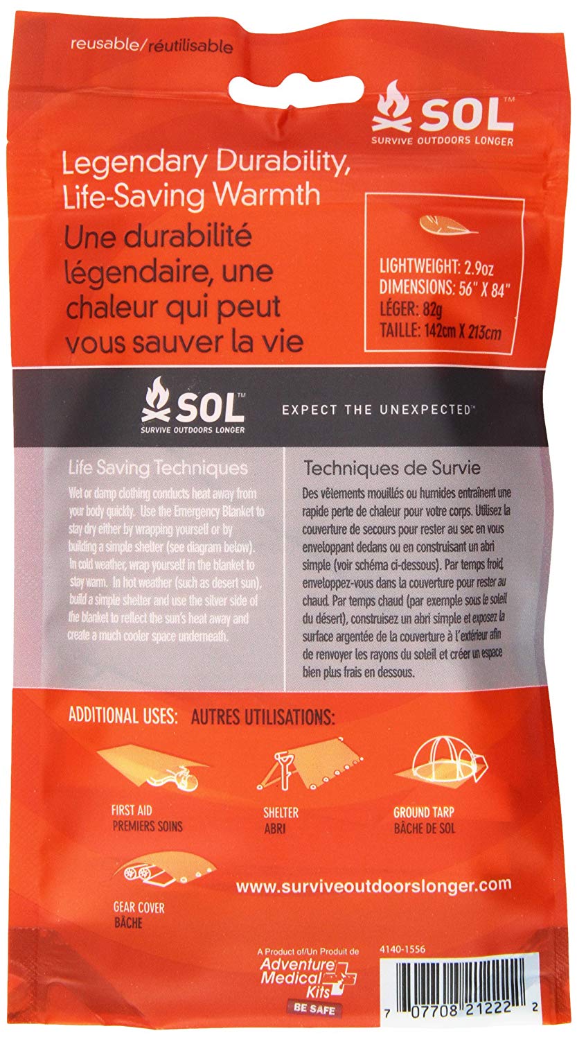 Adventure Medical Emergency Blanket Shelter Orange Weight 71 g 1411 mm x 2117 mm - Image 2