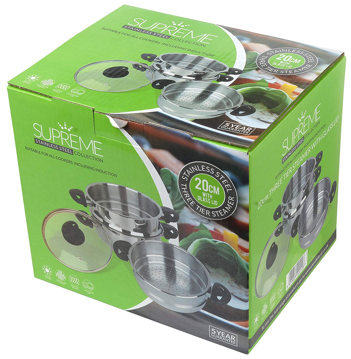 Stainless steel collection SS212 3-Tier Stainless Steel Steamer Set, 20 cm, Multi-Colour - Image 2