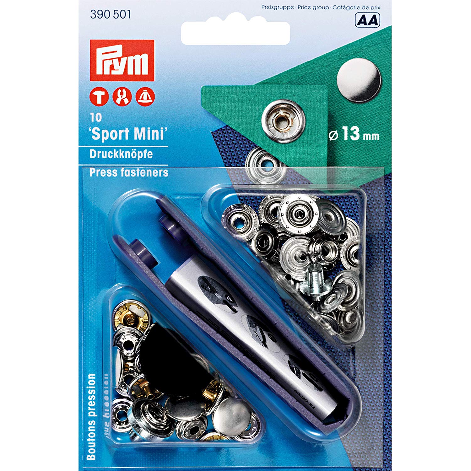 Prym - Sport Mini Silver (13mm) Non-Sew Press Fasteners - 1 Unit, PRYM_390501-1, One Size