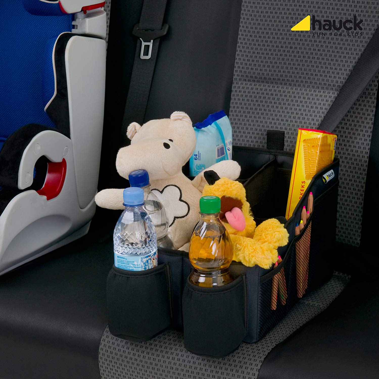 Hauck Organize Me Car Seat Organizer Back Seat with Belt Attachment and Carry Handle, Cup Holders and Foldable Pockets, Grey - Image 3