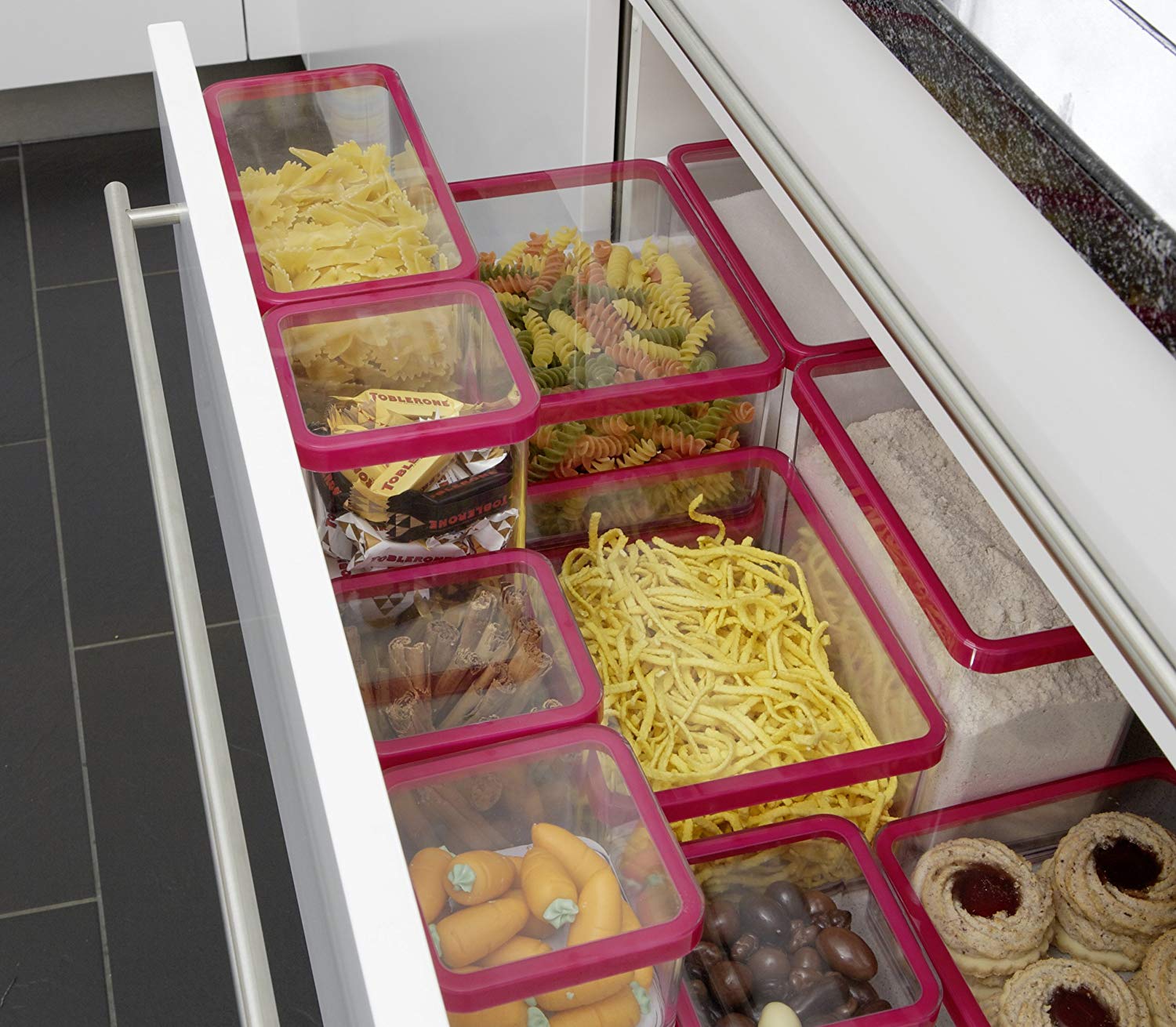 Rotho, Loft, Set of 5 storage boxes, Plastic (PP) BPA-free, transparent/red, 2 x 2,1l, 1 x 1,0l, 2 x 0,5l (30,0 x 21,0 x 15,0 cm) - Image 4