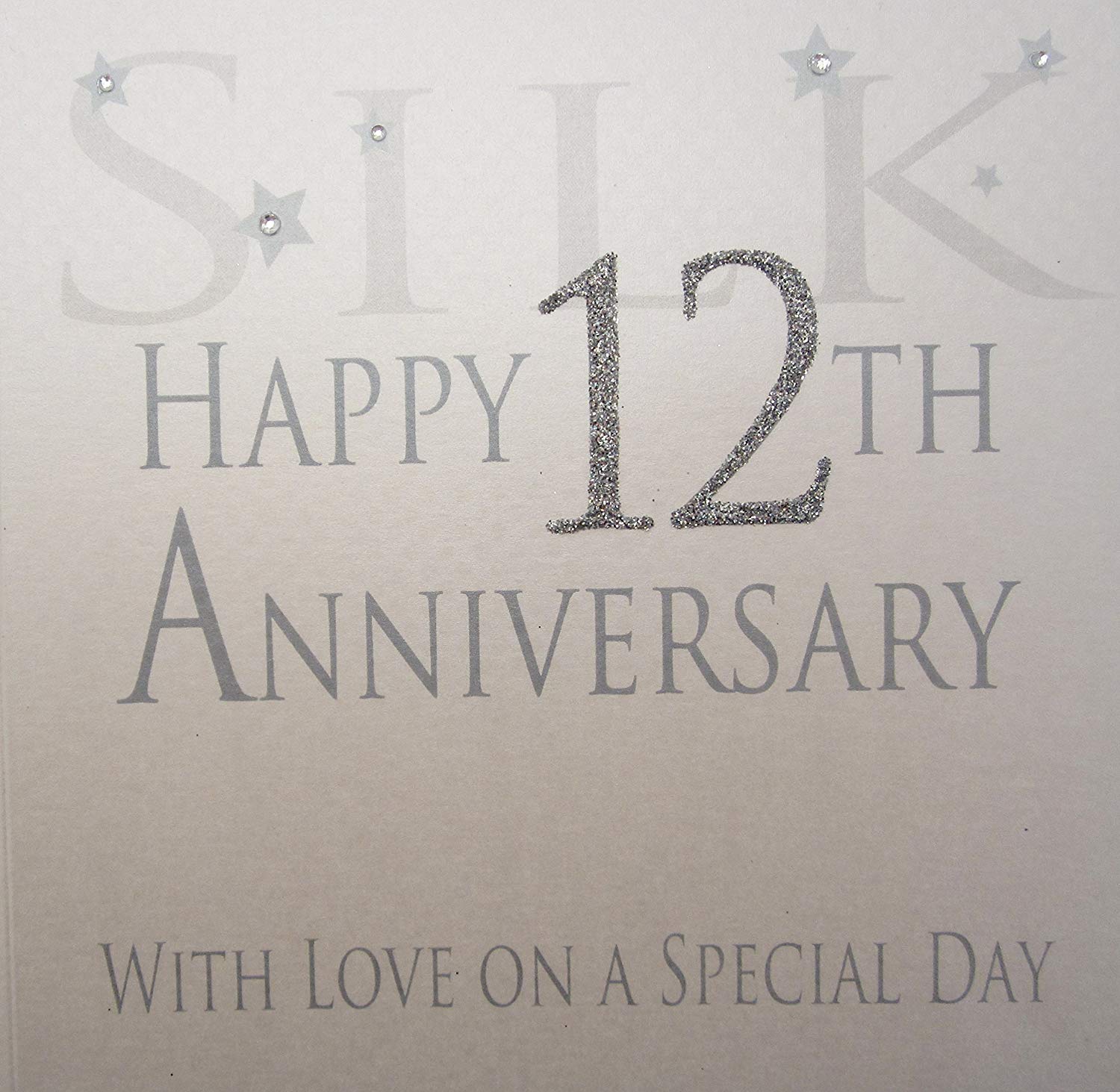 white cotton cards Silk Happy 12th Love On A Special Day, Handmade Anniversary Card (Code AW12), 16x16xm