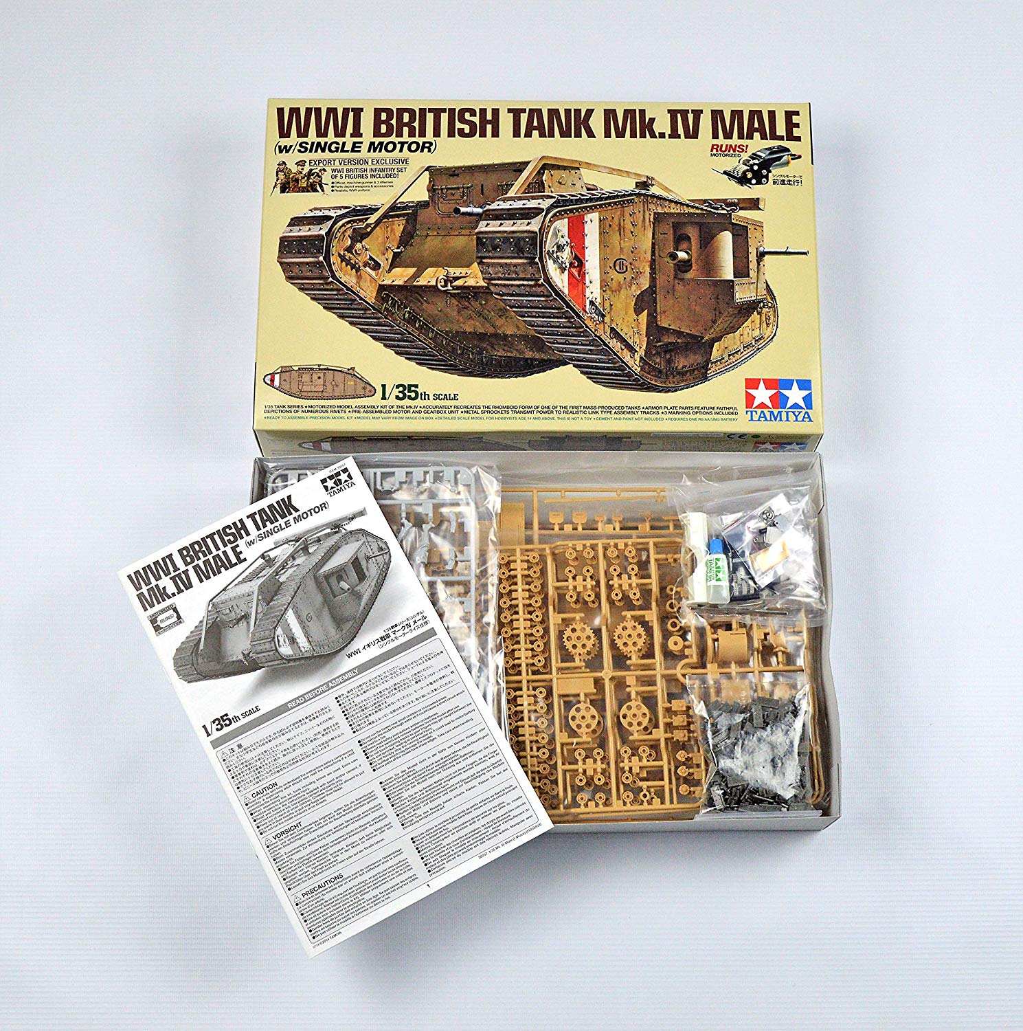 Tamiya 300030057 - 1:35 WWI British Tank Mk. IV Male Motor, Green, Dark Green, Brown, 1/35 Scale - Image 2