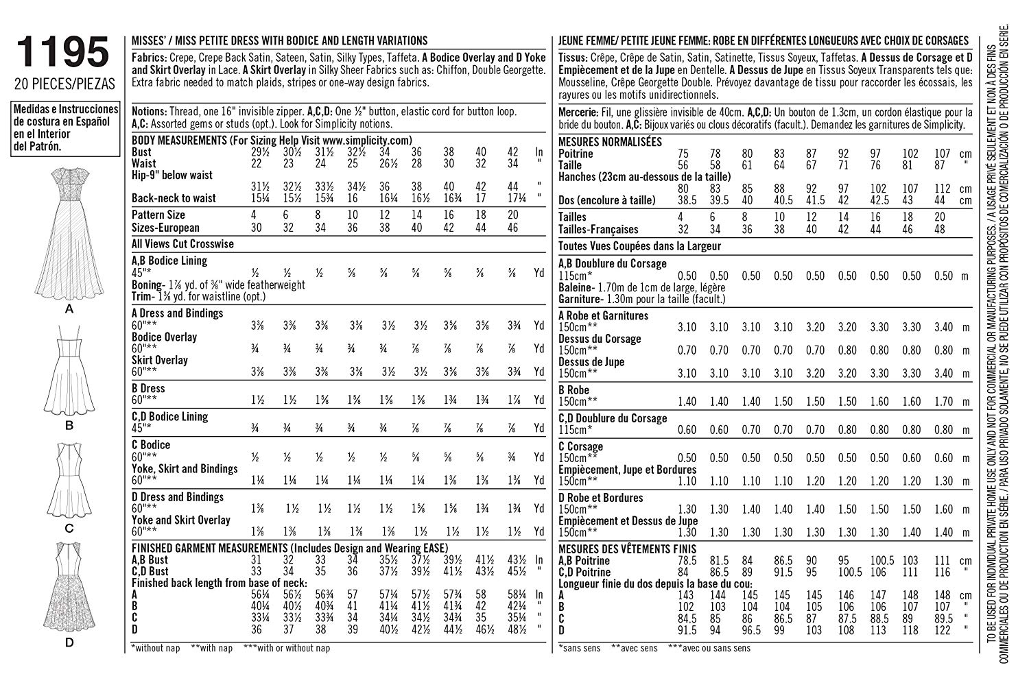 Simplicity 1195 Size D5 4/6/8/10/12 "Misses and Miss Petite Special Occasion Dress Sewing Pattern White, D5 (4-6-8-10-12) - Image 3