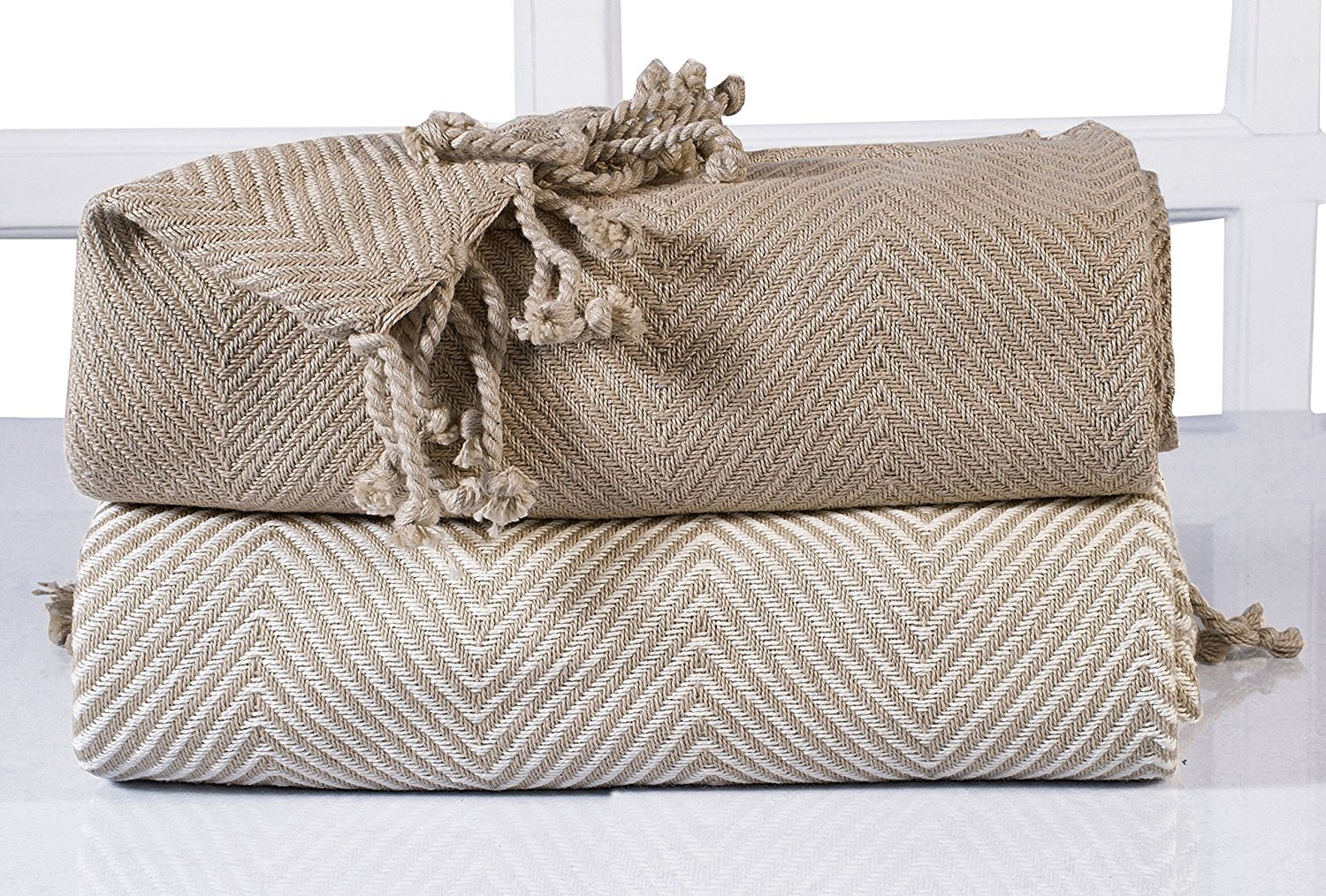 EHC Luxury Throws for Sofa Cover Couch Blanket Pack of 2, Beige Throw -125x150cm, Single (125 x 150 cm)