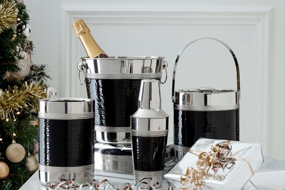 Premier Housewares Champagne Bucket with Hammered Black Band - Stainless Steel - Image 2