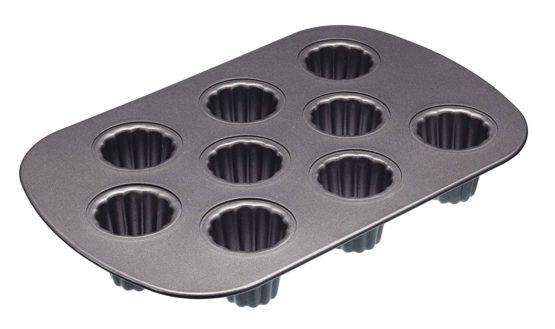 MasterClass KCMCHB89 Canele Moulds with PFOA Free Non Stick, Robust 1 mm Carbon Steel, 9 Hole 32.5 x 22 cm Baking Tin, Grey