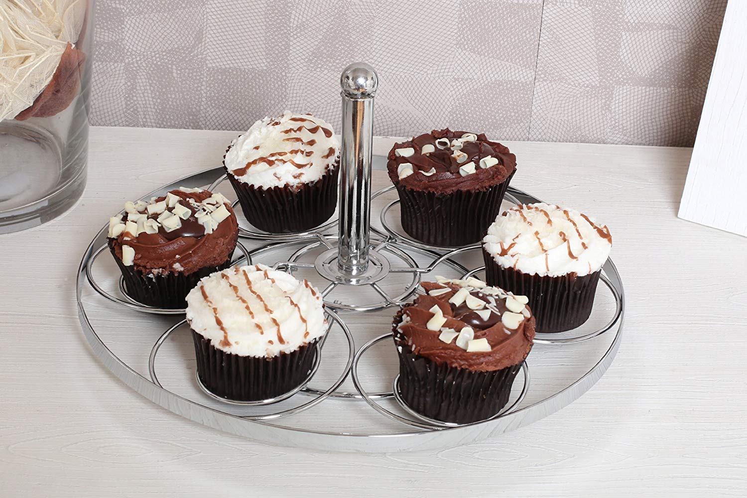 Premier Housewares Swirl Cake Stand - Chrome, Silver, H11 x W28 x D28cm - Image 2
