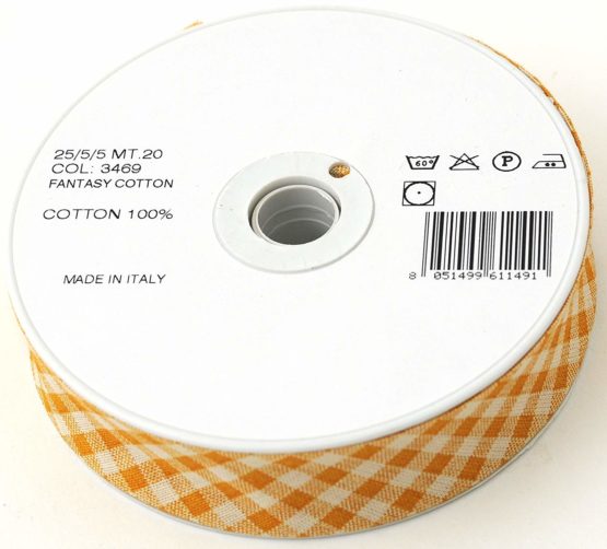 Inastri 25/5/ 5 mm Cotton Bias Binding in Mustard Yellow Rustic Gingham 3469, COL-3469 - Image 2