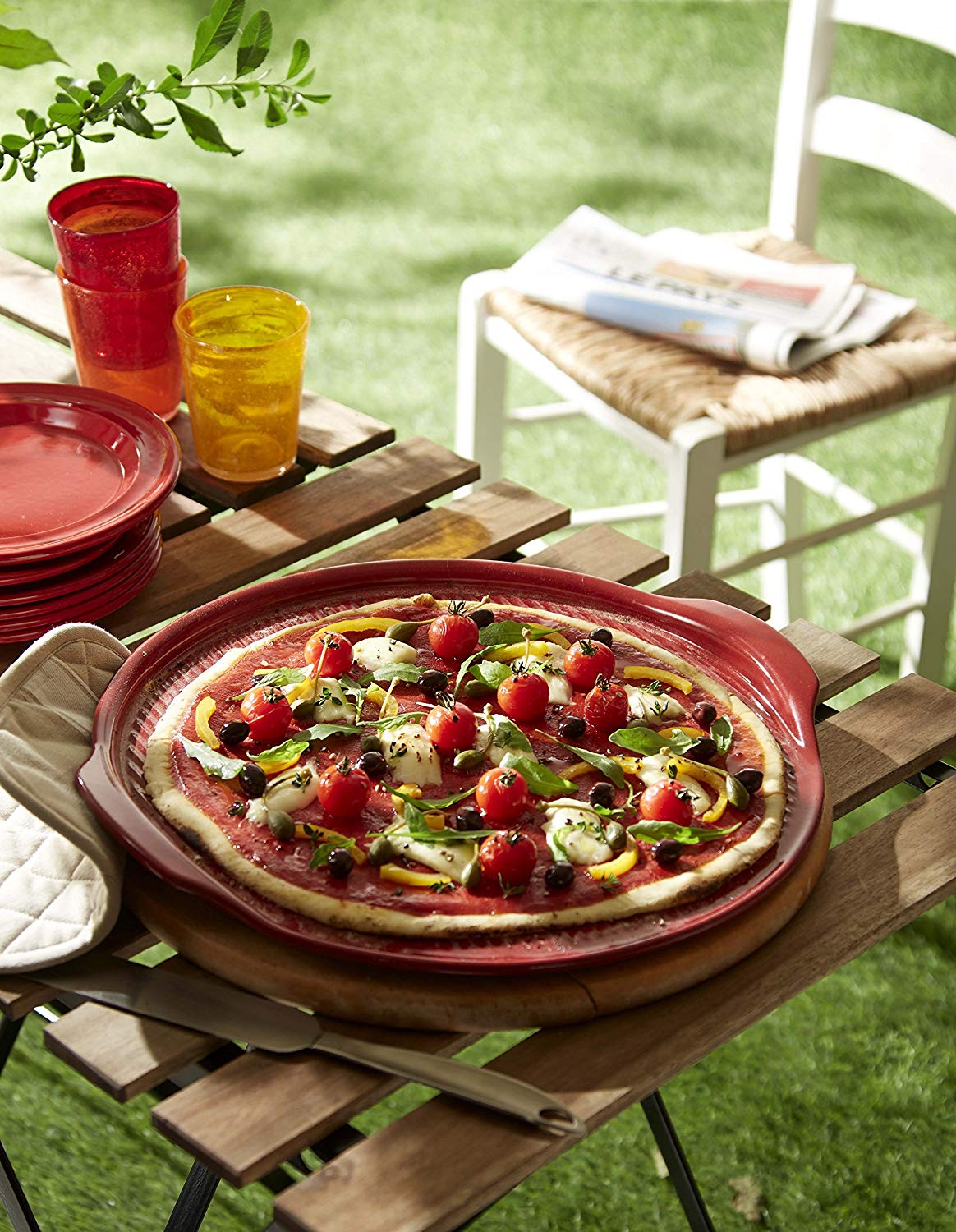 Ridged Pizza Stone, Burgundy, 37x37x3 cm - Image 4