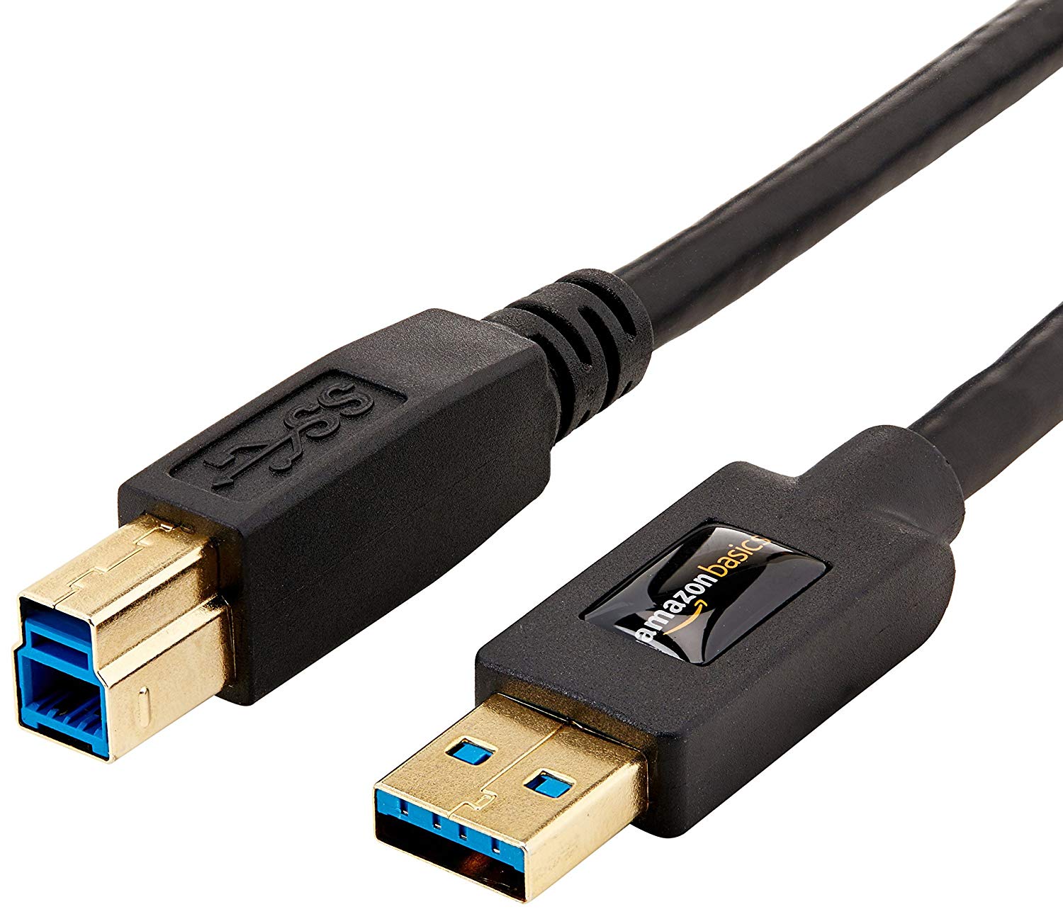 Amazon Basics USB-A to USB-B 3.0 Cable, 4.8Gbps High-Speed with Gold-Plated Plugs, 6 foot, 1.8 m, Black