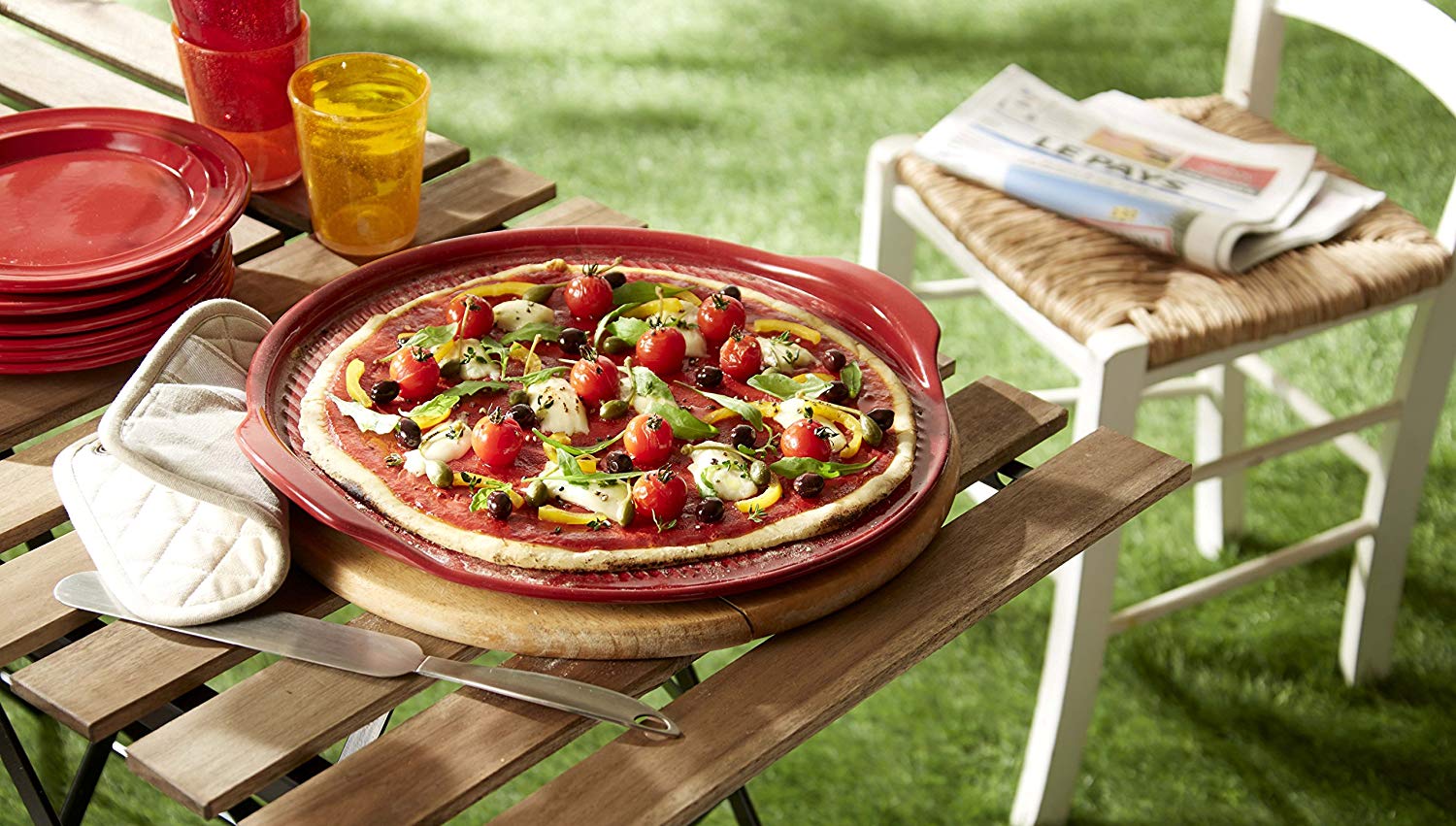 Ridged Pizza Stone, Burgundy, 37x37x3 cm - Image 3