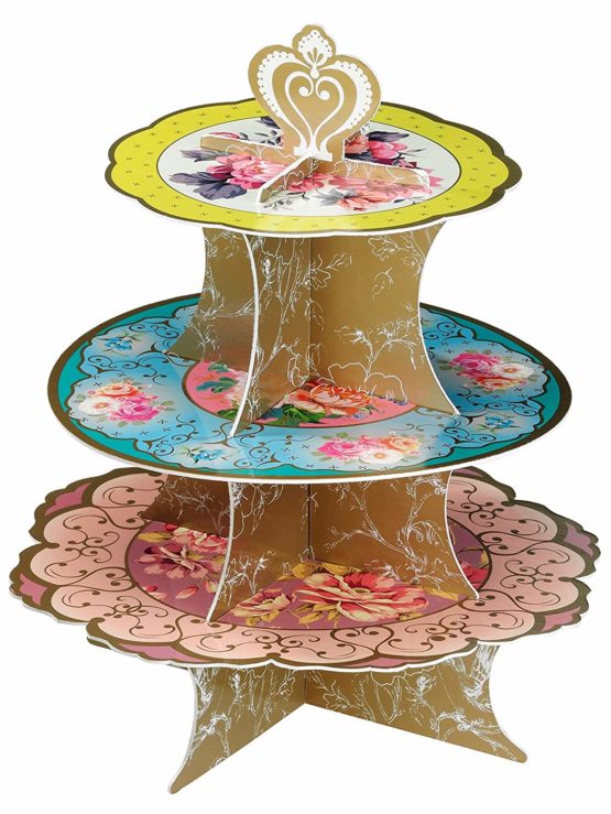 Talking Tables Tea Party Decorations Floral Cake Stand | Truly Scrumptious | Great For Birthday Party, Baby Shower, Wedding And Anniversary | Paper, 3-Tier Pink, Blue, Yellow