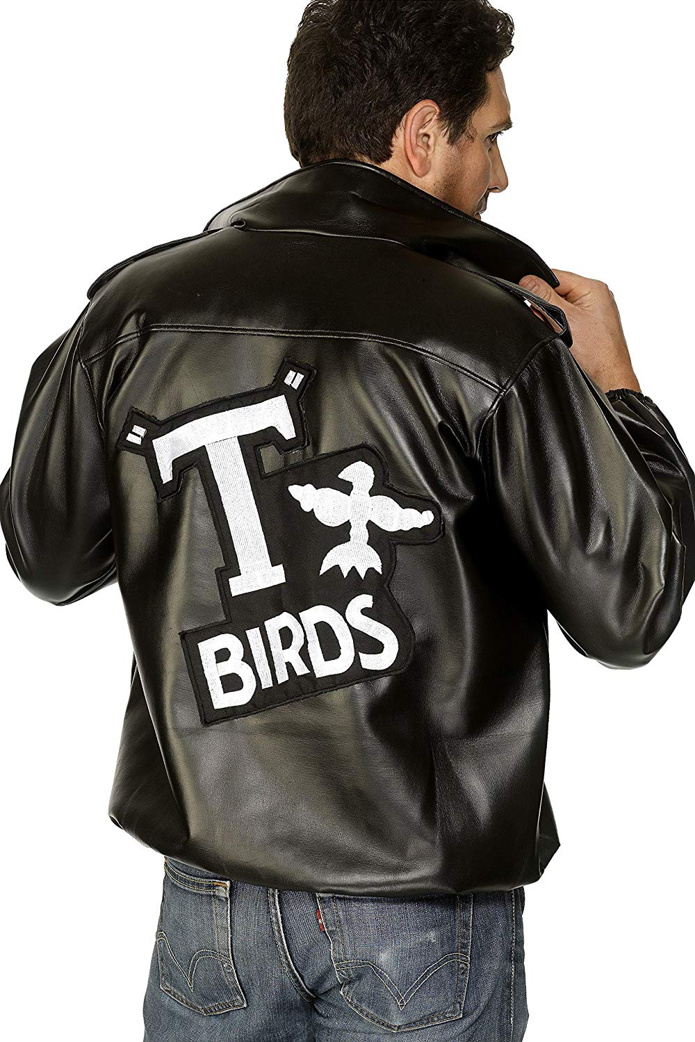 Smiffys Grease T-Birds Jacket for Adults in Black Embroidered Logo, Officially Licensed Grease Fancy Dress - Image 3