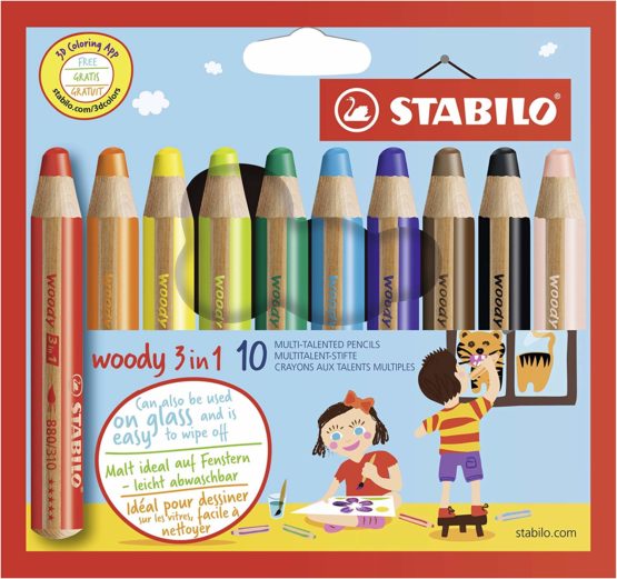 Multi-talented Pencil STABILO woody 3-in-1 Wallet of 10 Assorted Colours