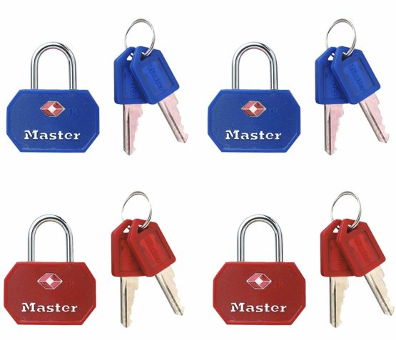 Master Lock 4681EURTBLR Pack of 2 Key Travel Padlocks TSA Certified, Blue or Red, 4 x 3 x 2,2 cm