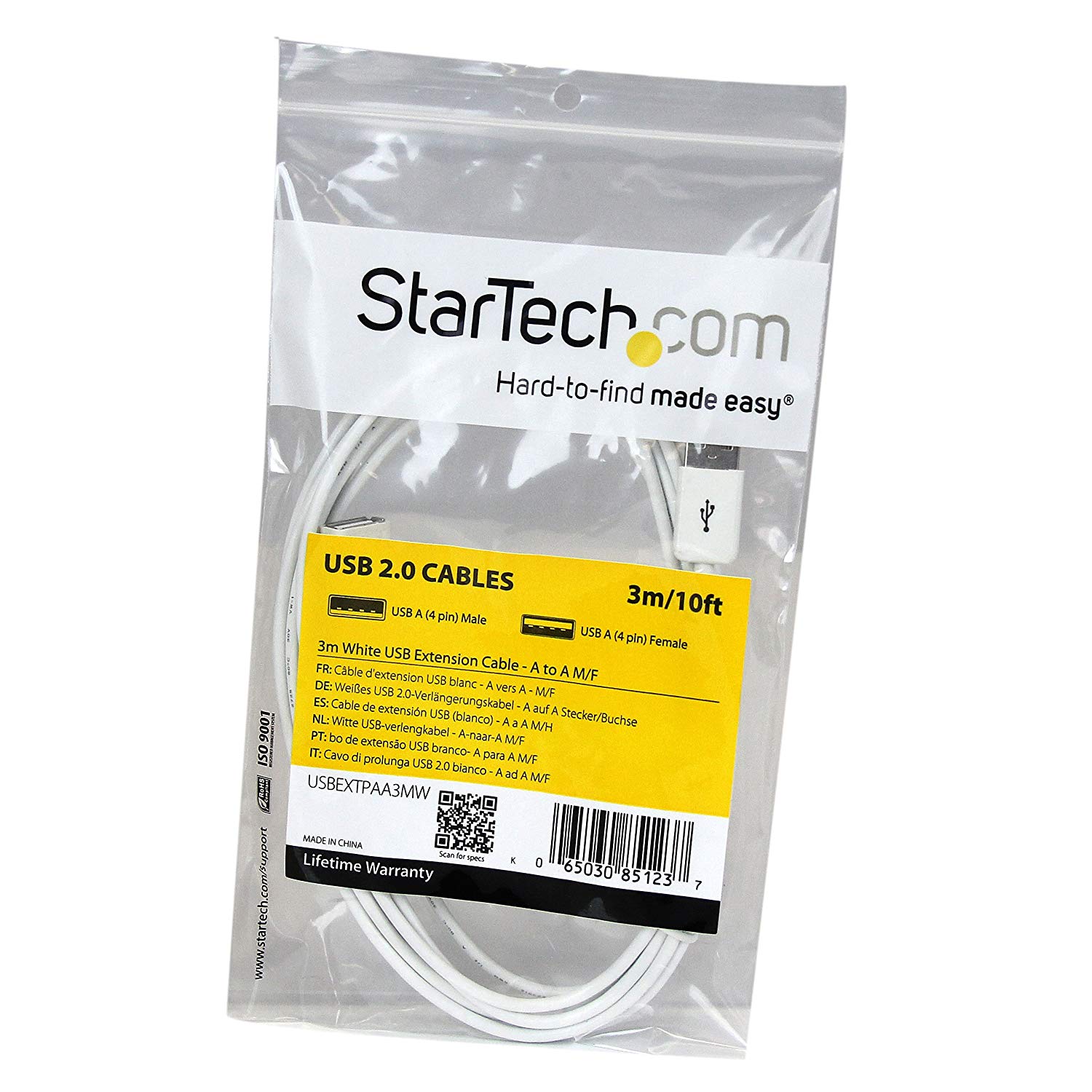 StarTech.com 3m White USB 2.0 Extension Cable Cord, A to A, USB Male to Female Cable, 1x USB A (M), 1x USB A (F), White - Image 4