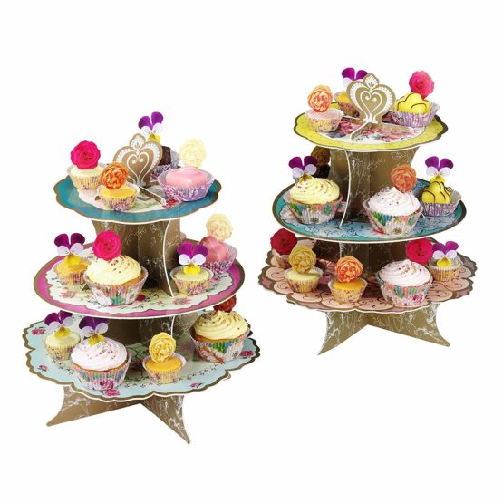 Talking Tables Tea Party Decorations Floral Cake Stand | Truly Scrumptious | Great For Birthday Party, Baby Shower, Wedding And Anniversary | Paper, 3-Tier Pink, Blue, Yellow - Image 2