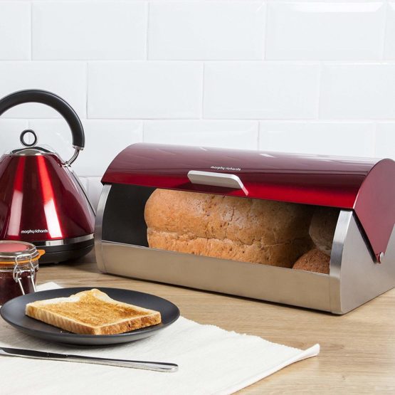 Morphy Richards 46241 Accents Roll Top Bread Bin, Stainless Steel, Red - Image 2