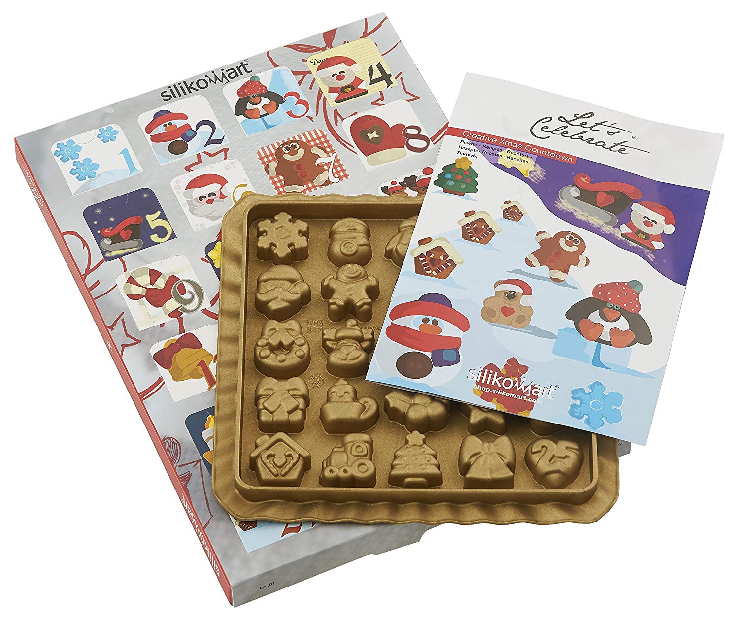 Silikomart, CA01 Kit CREATIVE XMAS COUNTDOWN, Kit composition 1 Silicone Mould, 1 Gift Box, Winter Holiday Inspiration