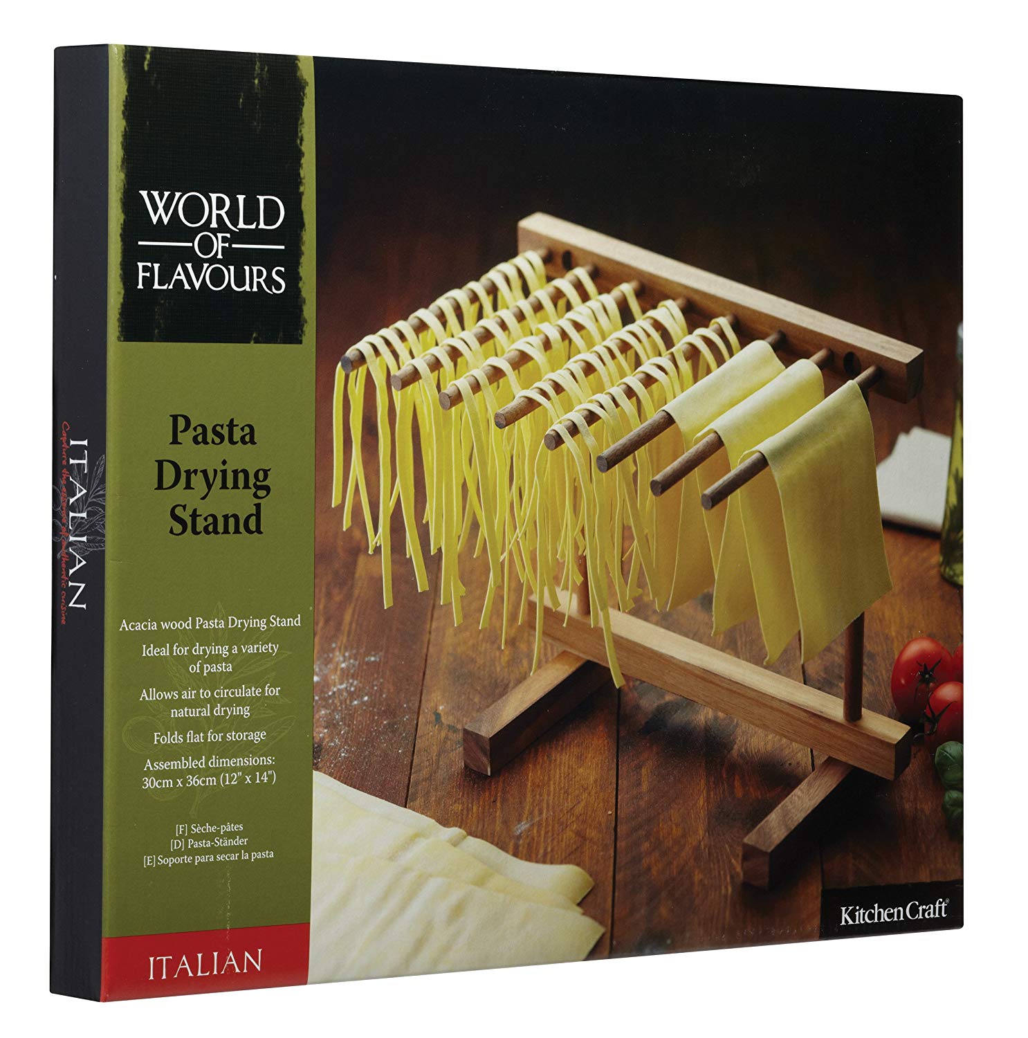 KitchenCraft World of Flavours, Collapsible Pasta Drying Rack in Gift Box, Wooden, 36 x 3 x 23.5 cm, Brown - Image 2