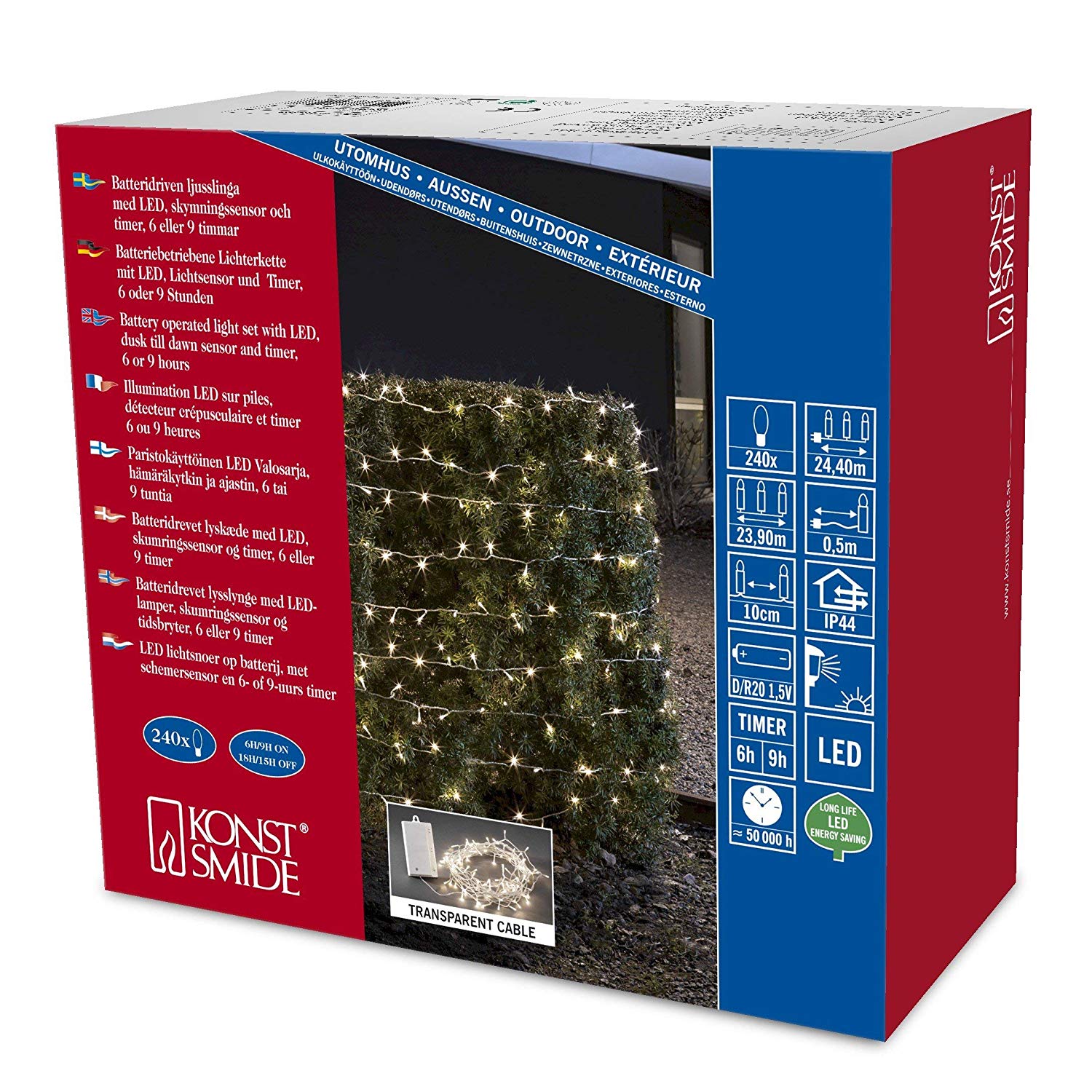 Konstsmide 3730-103 LED fairy lights / outdoor (IP44) / battery operated: 4xD 1.5V (excl.) / With light sensor