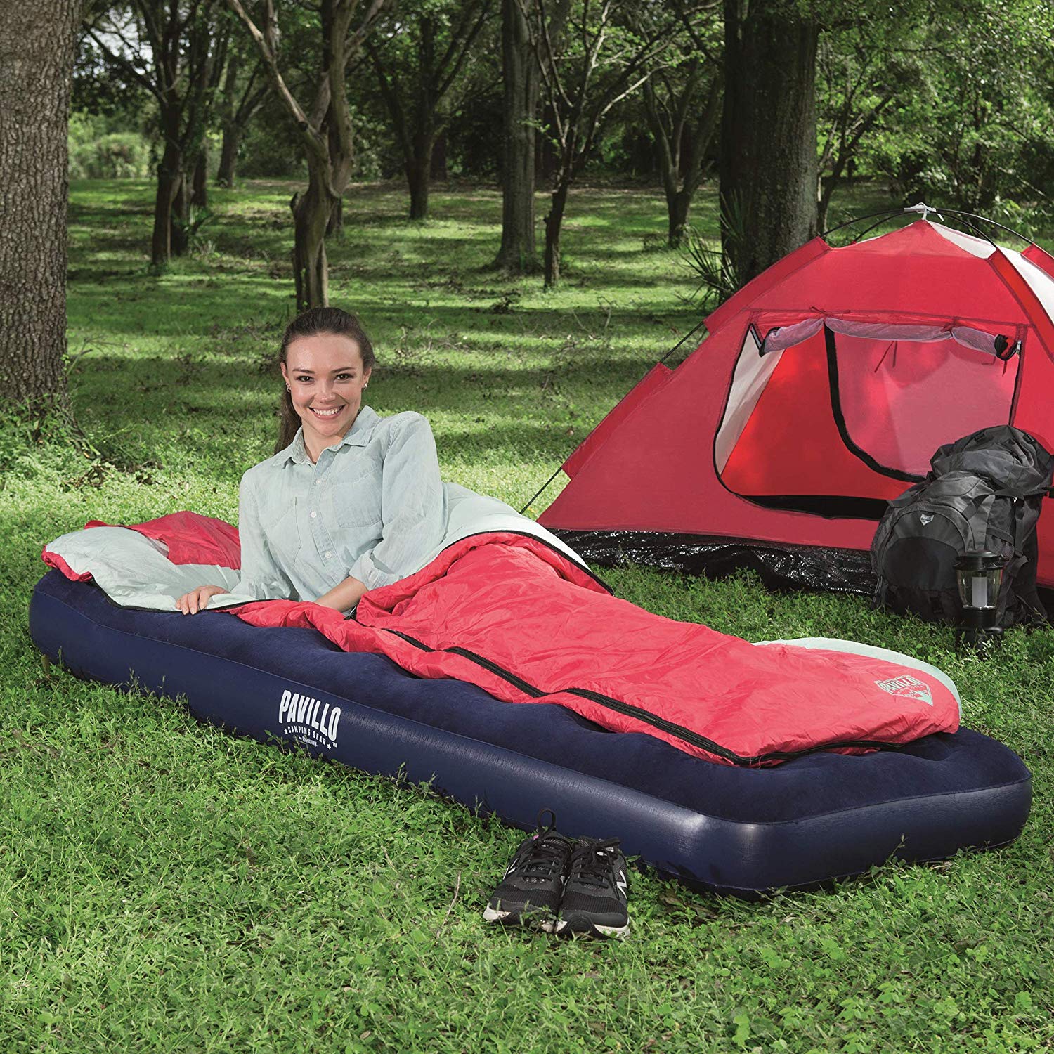 73" x 30" x 11"/1.85m x 76cm x 28cm Air Mattress Jr.Twin Built-in Foot Pump, Blue, Single - Image 3