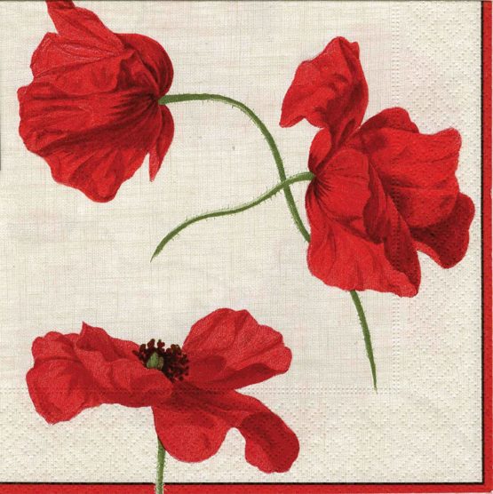 Caspari Dancing Poppies Paper Luncheon Napkins, Pack of 20, Ivory