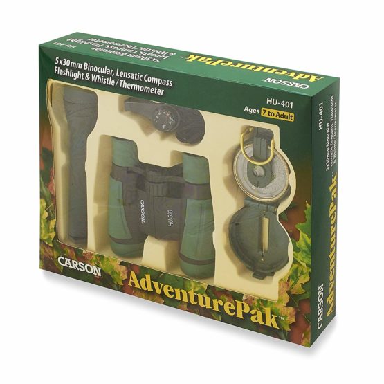 Carson HU-401 AdventurePak Featuring 30mm Binoculars and Outdoor Accessories, Green