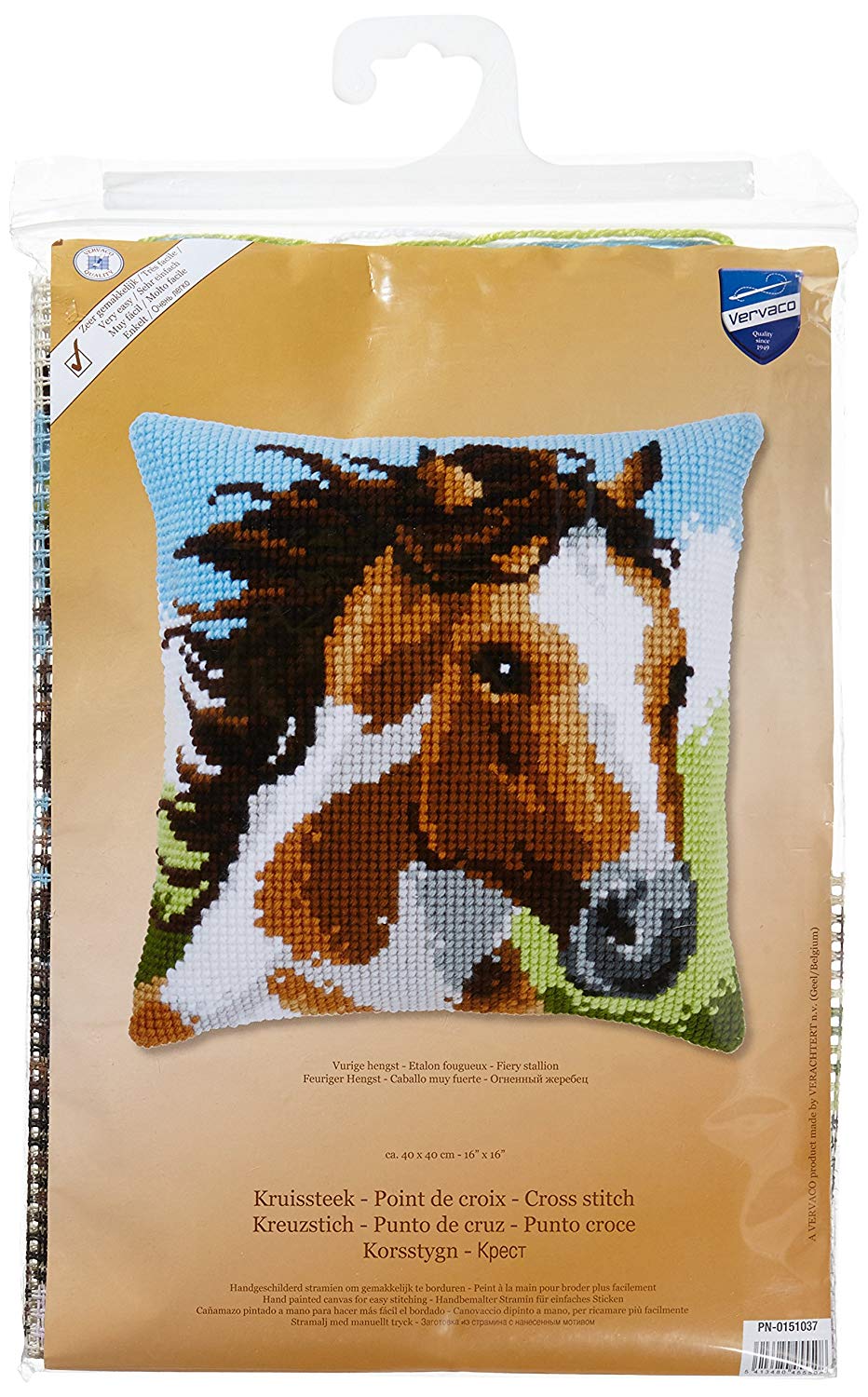 Vervaco Cross Stitch Kit: Cushion: Fiery Stallion, Other, NA, 40 x 40cm, N\a