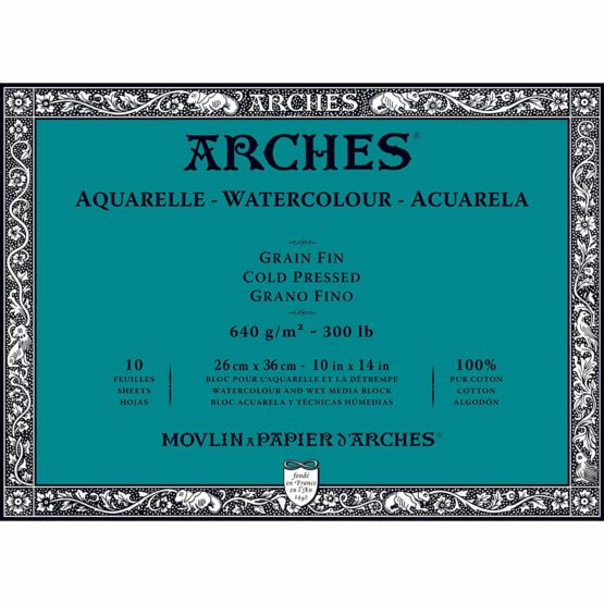 Arches Watercolour Block, 640 GSM, Cold Pressed, 26 x 36 cm, Wood, White