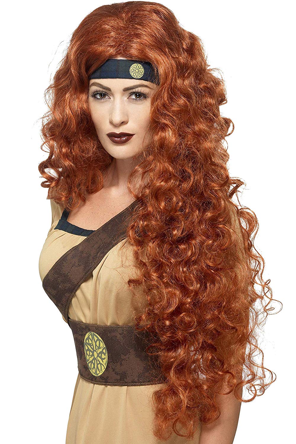 Smiffys Medieval Warrior Queen Wig, Auburn Extra Long, Historical Fancy Dress, Medieval Dress Up Wigs Halloween
