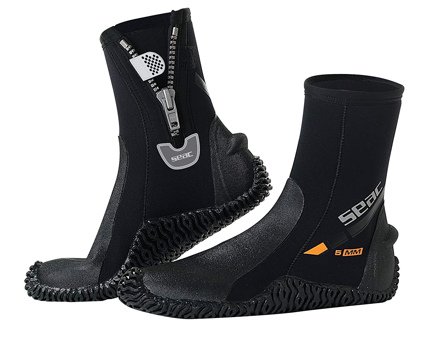SEAC Basic HD, 5 mm neoprene diving boots with side zip and semi-rigid sole, Black, XL