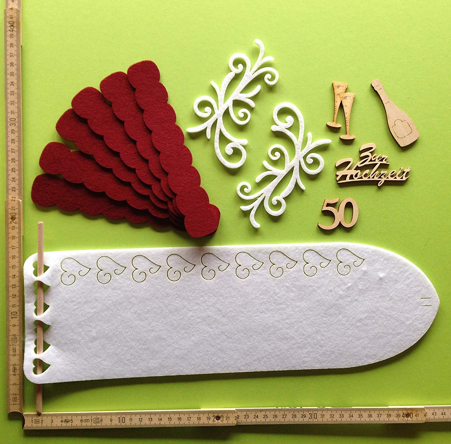 News A-TSF16 VG01 Petra's Craft making Türschal 'Zur Hochzeit'Fertigmaß, 44 x 13.5 CM Wooden/felt, White, 44 cm - Image 2