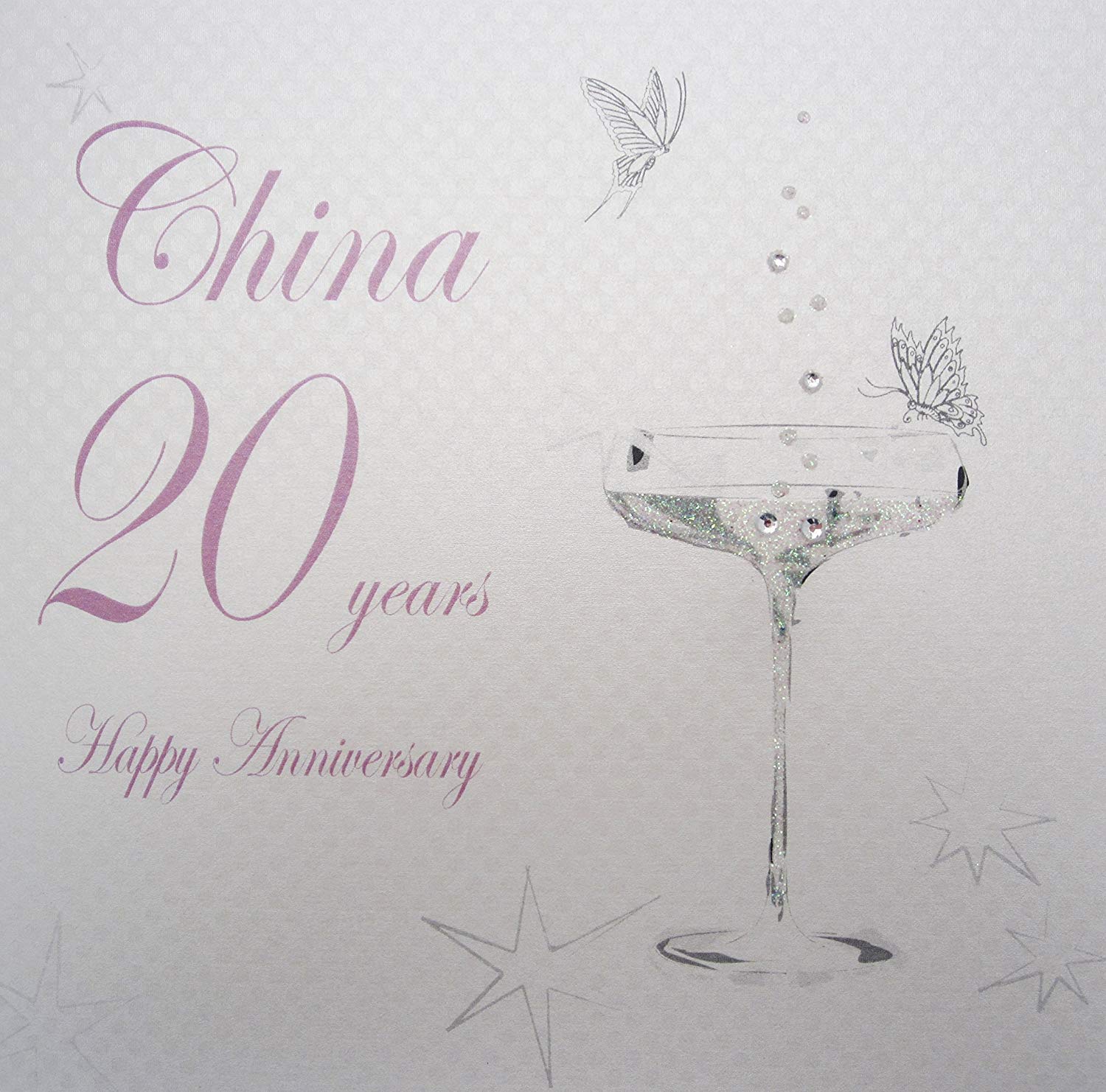White Cotton Cards Happy China' 20 Years Anniversary Handmade Card, White, BD120C,16cm X 16cm