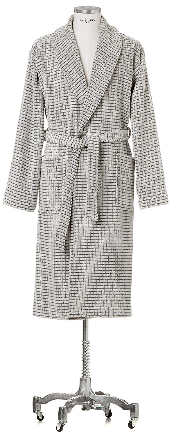 Möve Eden shawl collar robe in S. L, 80% cotton / 20% linen, nature/black, 4652