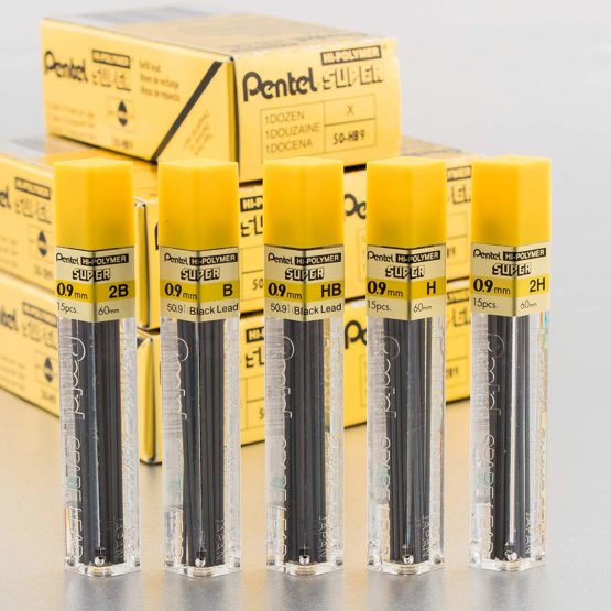 Pentel Super Hi-Polymer Leads, 0.9mm, Grade B, 1 Box of 12 Tubes - Image 3