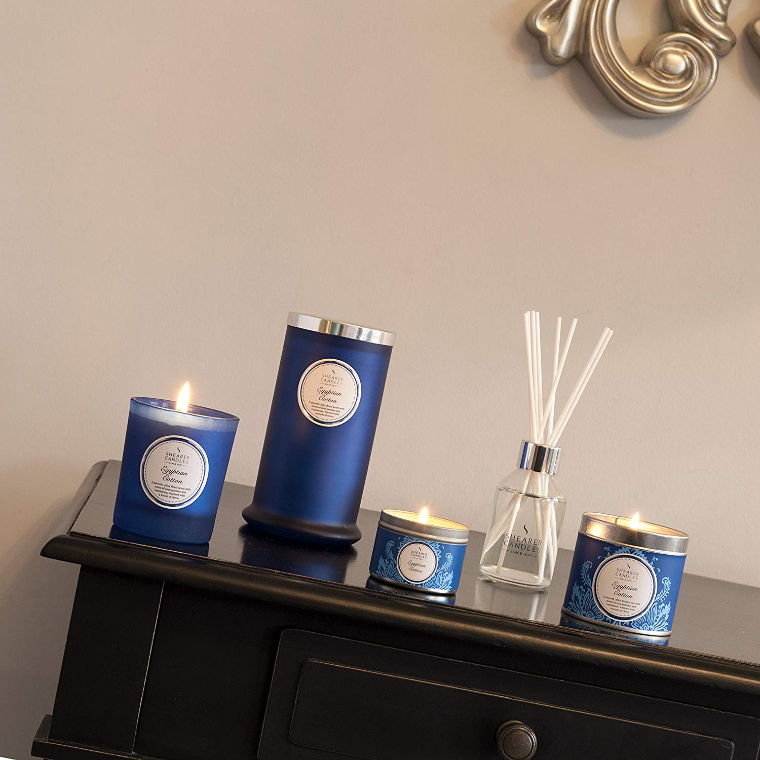 Shearer Candles Egyptian Cotton Small Scented Silver Tin Candle - White, Silver and White, 6cm l x 6cm w x 4.7cm h - Image 3