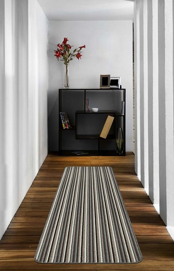 Dandy by William Armes, Ios Stripe Indoor Washable Runner, Silver, 180 x 67