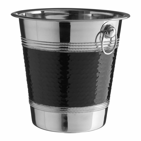 Premier Housewares Champagne Bucket with Hammered Black Band - Stainless Steel - Image 3