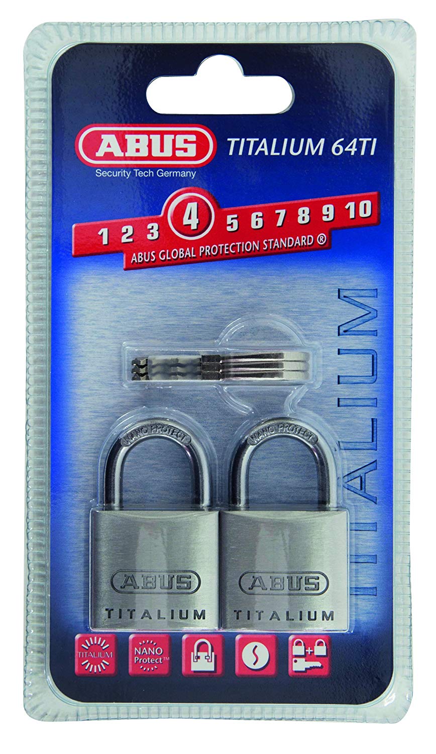ABUS 64TI/30 30mm Carded Titalium Padlock (Pack of 2), Gray
