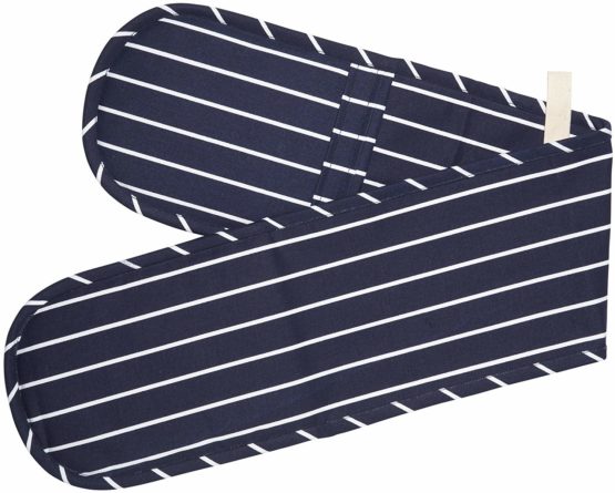 KitchenCraft Double Oven Gloves with 'Butcher's Stripe' Design, Cotton/Polyester, Navy Blue/White, 87 x 18.5 cm - Image 2