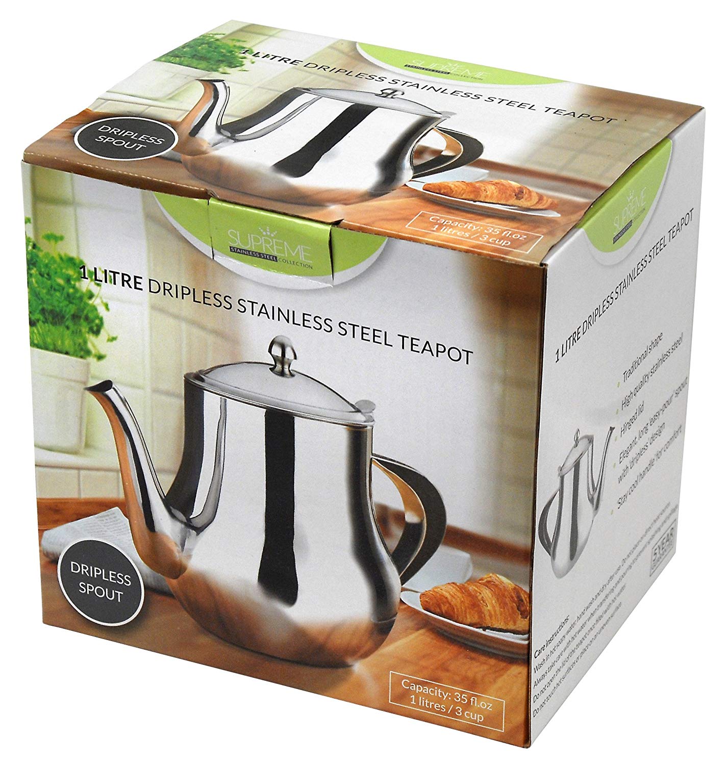1.4 Litre Stainless Steel Tea Pot (48oz) - Polished, Drip-Free Spout, Dishwasher Safe, Hinged Lid - Perfect for Tea & Coffee, Serves 6 - Image 4