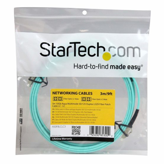 StarTech 3m Fiber Optic Cable - 10 Gb Aqua - Multimode Duplex 50/125 - LSZH - LC/LC - OM3 - LC to LC Fiber Patch Cable (A50FBLCLC3) - Image 3