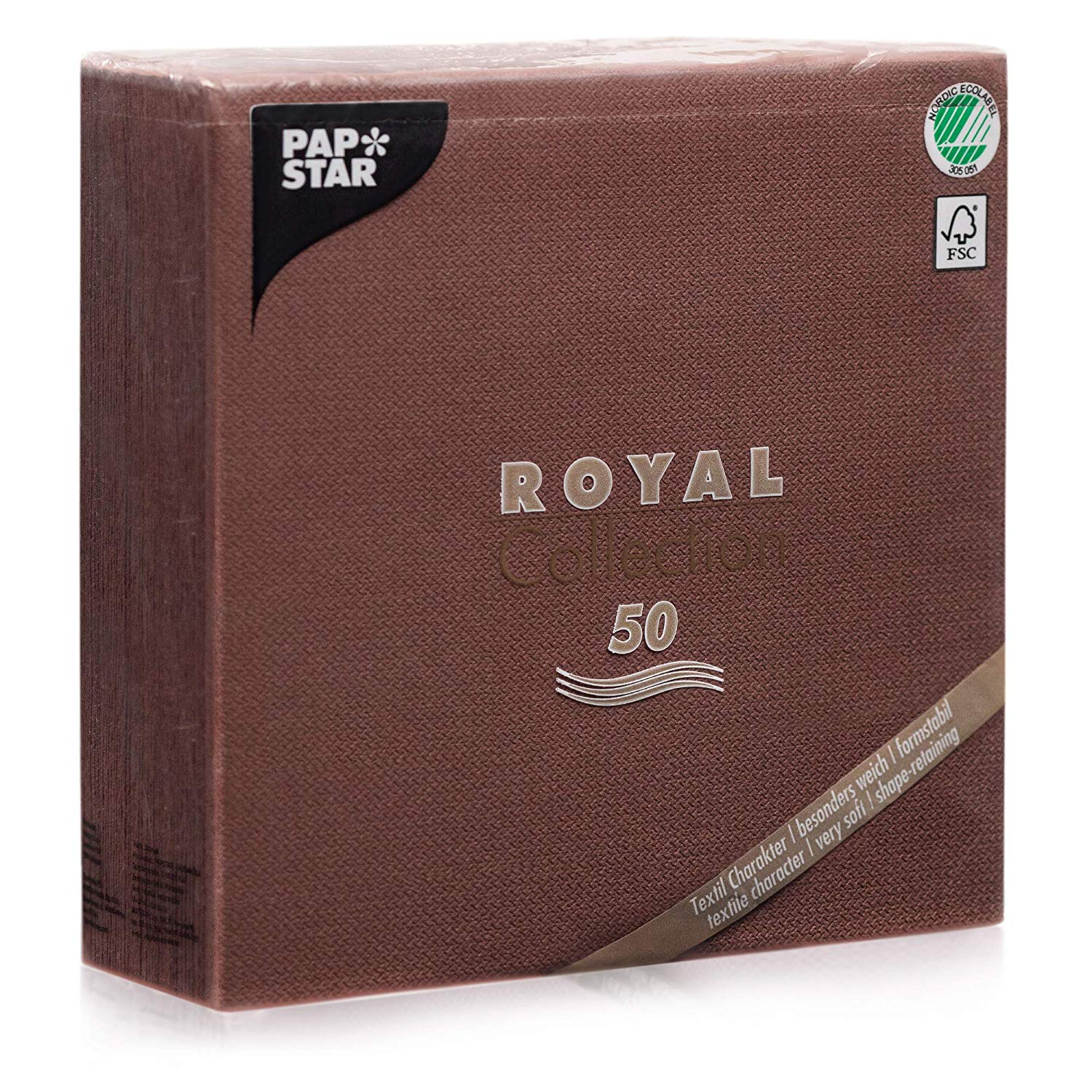 PAPSTAR Royal Collection 10821 Serviettes with 1/4 Fold 40 x 40 cm Brown Pack of 50, Square Dinner Size